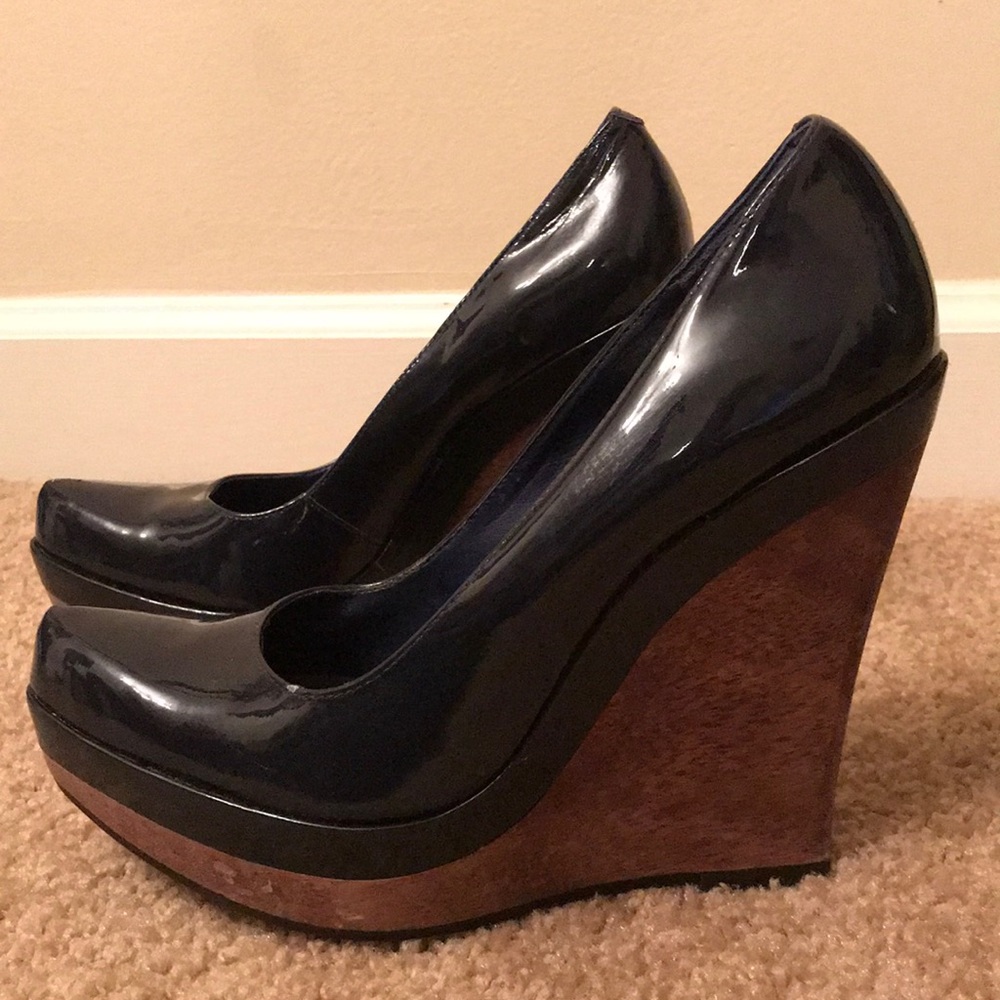 Aldo Midnight Blue Patent Leather Wedges